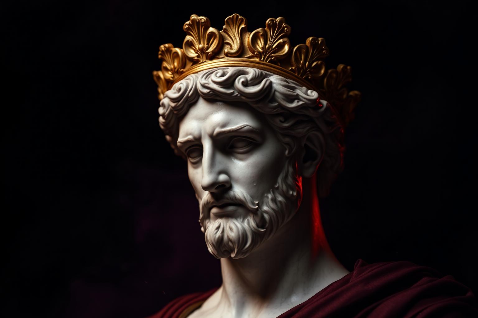 Marble emperor bust with golden laurel crown